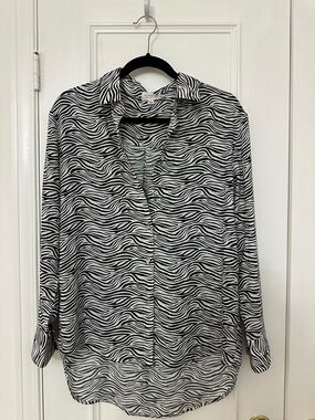 Black & White Zebra Print Button-Up Blouse